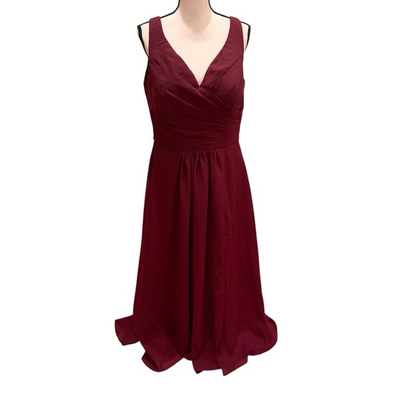 Women’s Size 16 Burgundy Sleeveless Ruched Maxi Dress Lace Back Formal Gown - Picture 3 of 16